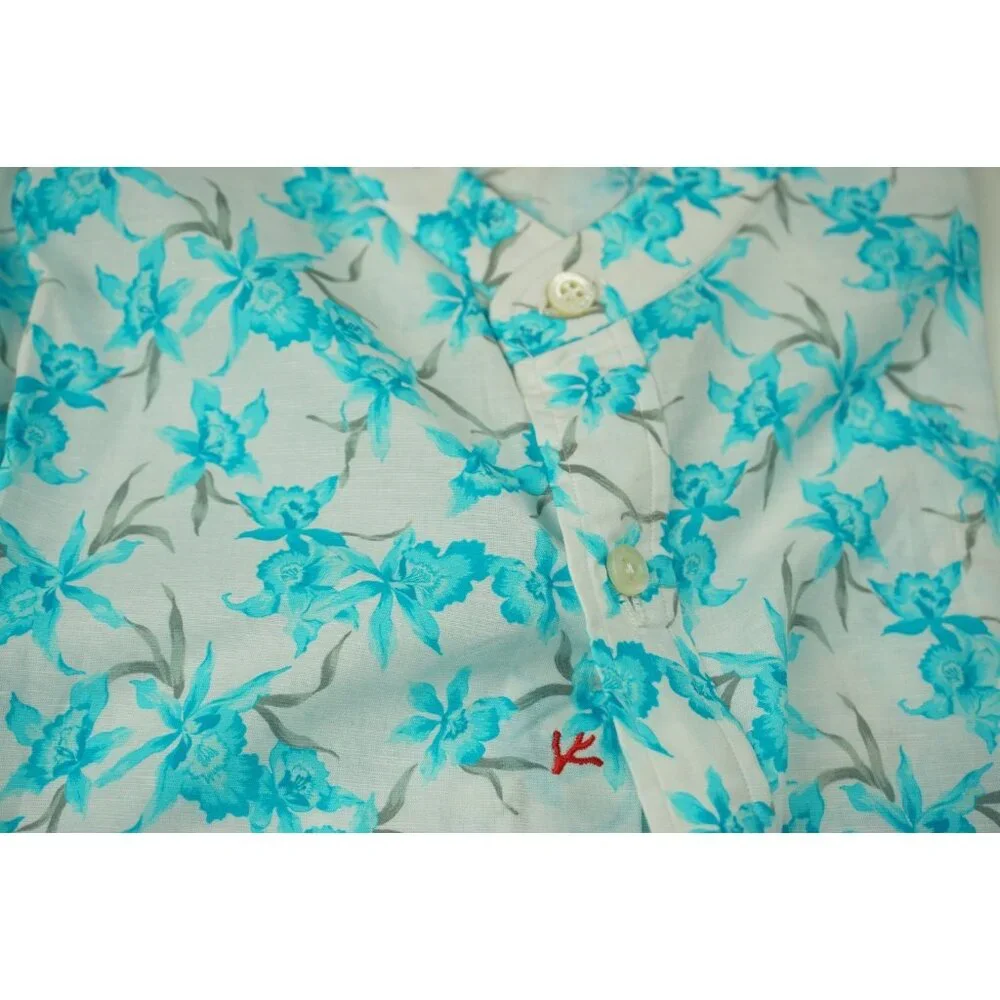 Isaia White Blue Floral Long Sleeve Linen Blend Dress Shirt Sz 15.5/39 BRAND NEW - Picture 4 of 6